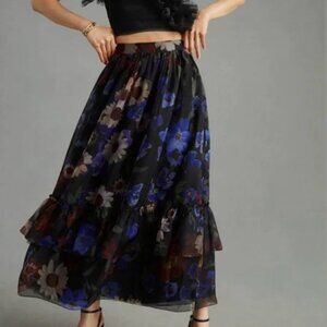 Anthropologie Geisha Designs Ruffled Floral Skirt
